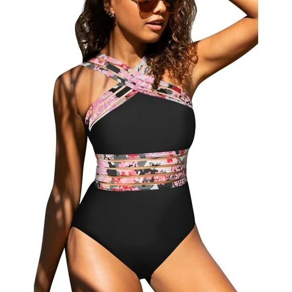 Hilor Size XXL (16) One Piece Crossover Mesh Bathing Suit Tummy Control Swimwear - Picture 1 of 7